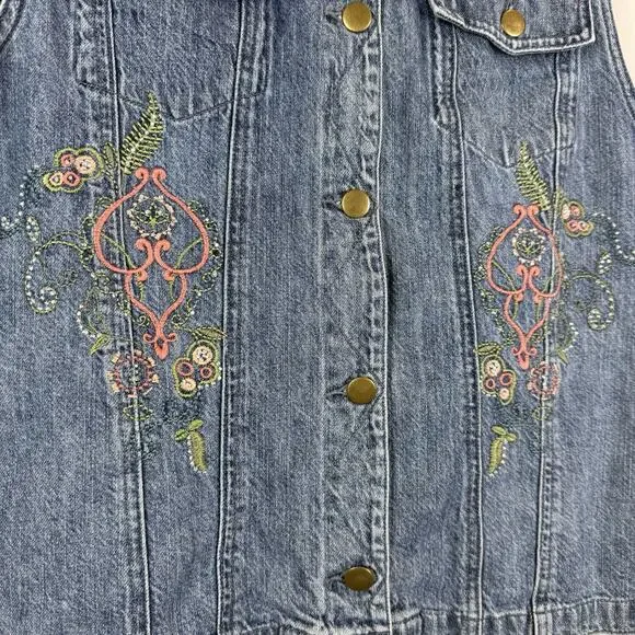 Christopher Banks Denim Boho Vest M Blue Embroidered Collared Eclectic Western - Picture 3 of 9